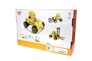 DIY wooden model kit Forklift roller and excavator in kit with tools.