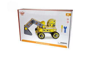 DIY wooden model kit Forklift roller and excavator in kit with tools.