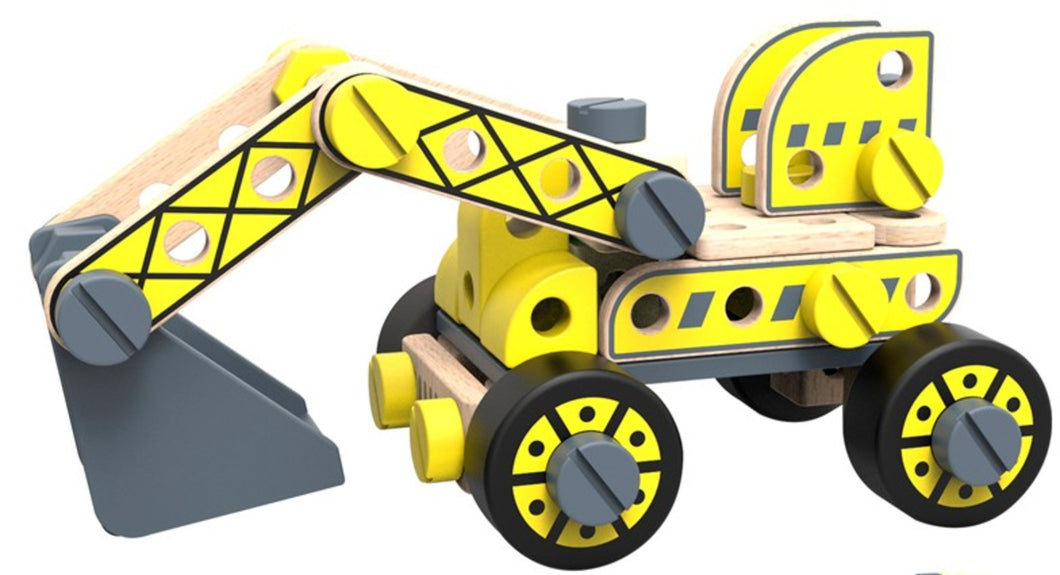 DIY wooden model kit Forklift roller and excavator in kit with tools.