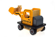 Load image into Gallery viewer, Excavator toy wooden bulldozer with movable parts-large 28 cm length- gift ready
