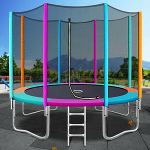 10FT Trampoline Round Trampolines Kids Safety Net Enclosure Pad Outdoor Gift Multi-coloured