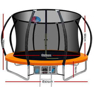 Everfit 10FT Trampoline Round Trampolines With Basketball Hoop Kids Present Gift Enclosure Safety Net Pad Outdoor Orange