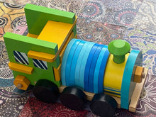 Load image into Gallery viewer, Wooden Train Toy with Puzzle Shapes for building and imaginative play
