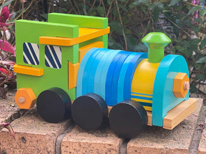 Wooden Train Toy with Puzzle Shapes for building and imaginative play