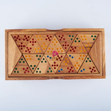 Load image into Gallery viewer, Wooden Domino Game Set Triangle shaped Handmade Dominoes in Gift box
