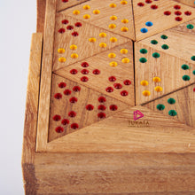 Load image into Gallery viewer, Wooden Domino Game Set Triangle shaped Handmade Dominoes in Gift box
