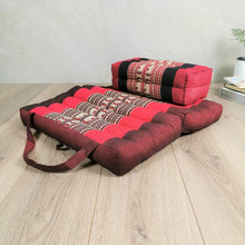 Load image into Gallery viewer, Thai kapok cushion Foldable Meditation Cushion + Seating Block Set RedEle.
