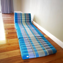 Load image into Gallery viewer, Thai kapok cushion  Day bed roll out mattress 3-Folds with backrest Cushion -100% Thailand handmade Kapok-Blue
