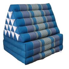 Load image into Gallery viewer, Thai kapok cushion Day bed roll out mattress 3-Folds with backrest Cushion -100% Thailand handmade Kapok-Blue

