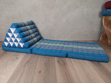 Load image into Gallery viewer, Thai kapok cushion  Day bed roll out mattress 3-Folds with backrest Cushion -100% Thailand handmade Kapok-Blue
