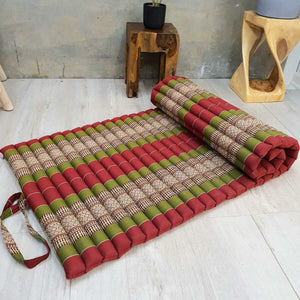 Thai kapok cushion Day bed Portable Roll Up Mattress Foldout Mat Red/Green or Blue , Red Thai handmade Kapok