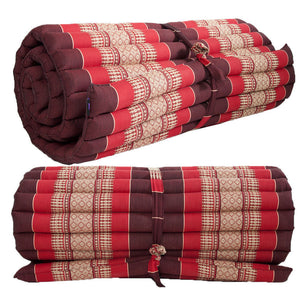 Thai kapok cushion Day bed Portable Roll Up Mattress Foldout Mat Red/Green or Blue , Red Thai handmade Kapok