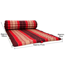 Load image into Gallery viewer, Thai kapok cushion Day bed Roll Up Mattress Foldout Mat for camping or motorbike trips in comfort Natural Kapok Filled Red Blue Green dark red options

