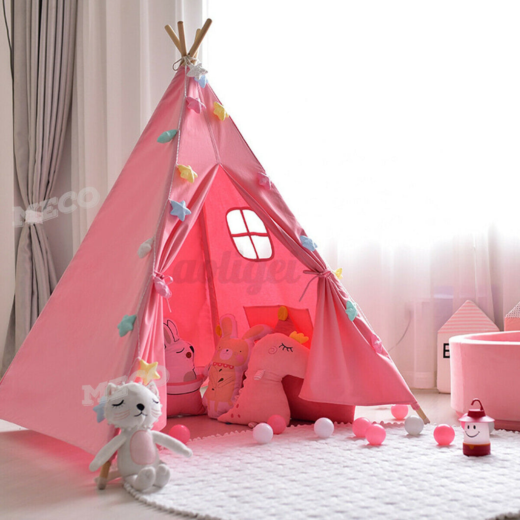 Teepee canvas Wigwam Tent Cubby House Larger for kids indoor -Pink-LARGE 130cm Size