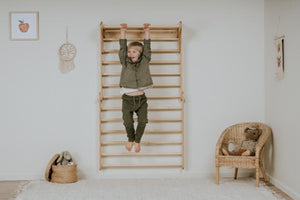 Children's Natural indoor Climbing Triangle and Swedish Wall 2in1, Montessori Triangle, Climber, Climbing Triangle Set, plus balance board.