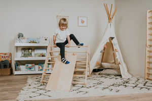 Children's Natural indoor Climbing Triangle and Swedish Wall 2in1, Montessori Triangle, Climber, Climbing Triangle Set, plus balance board.