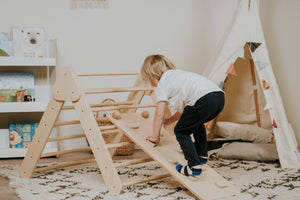 Children's Natural indoor Climbing Triangle and Swedish Wall 2in1, Montessori Triangle, Climber, Climbing Triangle Set, plus balance board.