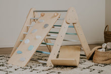 Load image into Gallery viewer, Children&#39;s indoor Climbing Triangle and Swedish Wall 4 in1, PASTEL Montessori Pikler Triangle, Climber, Climbing Triangle Set, plus balance board
