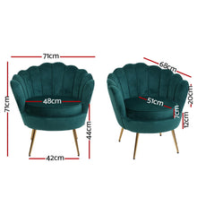 Load image into Gallery viewer, Artiss Armchair Lounge Chair Accent Armchairs Retro Lounge Accent Chair Single Sofa Velvet Shell Back Seat Green

