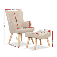 Load image into Gallery viewer, Artiss Armchair Lounge Chair Fabric Sofa Accent Chairs and Ottoman Beige
