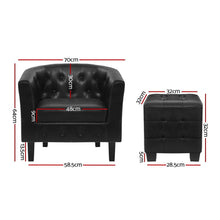 Load image into Gallery viewer, Artiss Armchair Lounge Chair Ottoman Tub Accent Chairs PU Leather Sofa Armchairs Black
