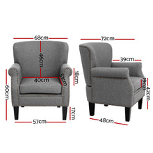 Load image into Gallery viewer, Artiss Armchair Accent Chair Retro Armchairs Lounge Accent Chair Single Sofa Linen Fabric Seat Grey
