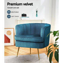 Load image into Gallery viewer, Artiss Armchair Lounge Chair Accent Armchairs Sofa Chairs Velvet Navy Blue Couch
