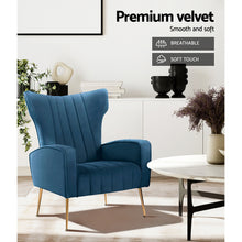 Load image into Gallery viewer, Artiss Armchair Lounge Accent Chairs Armchairs Chair Velvet Sofa Navy Blue Seat
