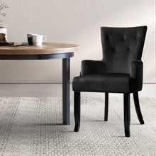 Load image into Gallery viewer, Dining Chairs French Provincial Chair Velvet Fabric Timber Retro Black
