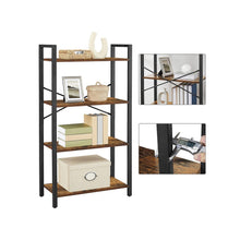 Load image into Gallery viewer, VASAGLE 4-Tier Bookshelf Storage Rack with Steel Frame Industrial Style Rustic Brown and Black
