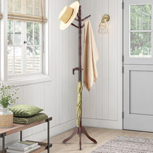 Load image into Gallery viewer, Brown Coat Rack with Stand Wooden Hat and 9 Hooks Hanger Walnut tree
