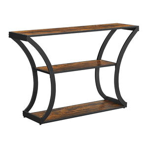 Console Table with Curved Frames with 2 Open Shelves Rustic Brown and Black