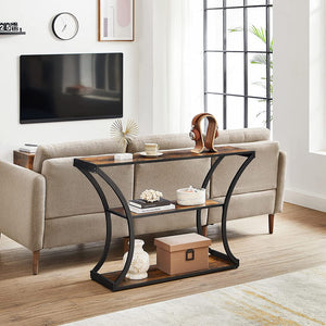 Console Table with Curved Frames with 2 Open Shelves Rustic Brown and Black