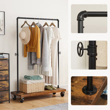 Load image into Gallery viewer, Industrial Pipe Style Rolling Garment Rack with Shoe Shelf
