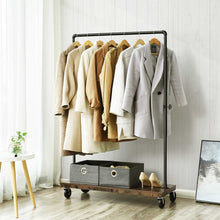 Load image into Gallery viewer, Industrial Pipe Style Rolling Garment Rack with Shoe Shelf
