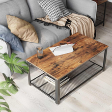 Load image into Gallery viewer, Industrial Rectangle Coffee Table with Storage Shelf Rustic Brown
