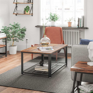 Industrial Rectangle Coffee Table with Storage Shelf Rustic Brown