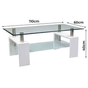 Eppin 2-Tier White Glass Coffee Table