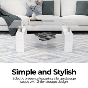 Eppin 2-Tier White Glass Coffee Table