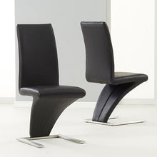 Load image into Gallery viewer, 2x Z Shape Black Leatherette Dining Chairs with Stainless Base
