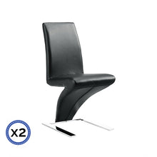 Load image into Gallery viewer, 2x Z Shape Black Leatherette Dining Chairs with Stainless Base
