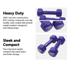 Load image into Gallery viewer, 2kg Dumbbells Pair PVC Hand Weights Rubber Coated
