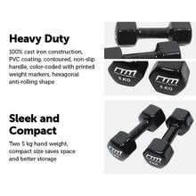 Load image into Gallery viewer, 5kg Dumbbells Pair PVC Hand Weights Rubber Coated
