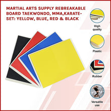 Load image into Gallery viewer, Martial Arts Supply Rebreakable Board Taekwondo, MMA, Karate-Set: Yellow, Blue, Red &amp; Black
