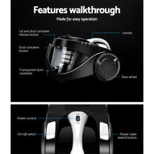 Load image into Gallery viewer, Devanti Vacuum Cleaner Bagless Cyclone Cyclonic Vac Home Office Car 2200W Black
