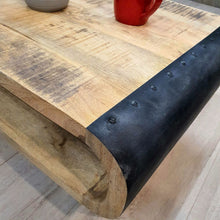 Load image into Gallery viewer, Industrial style Coffee Table 90cm with Rough Mango Wood Finish -The Oxley.
