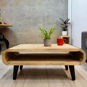 Industrial style Coffee Table 90cm with Rough Mango Wood Finish -The Oxley.