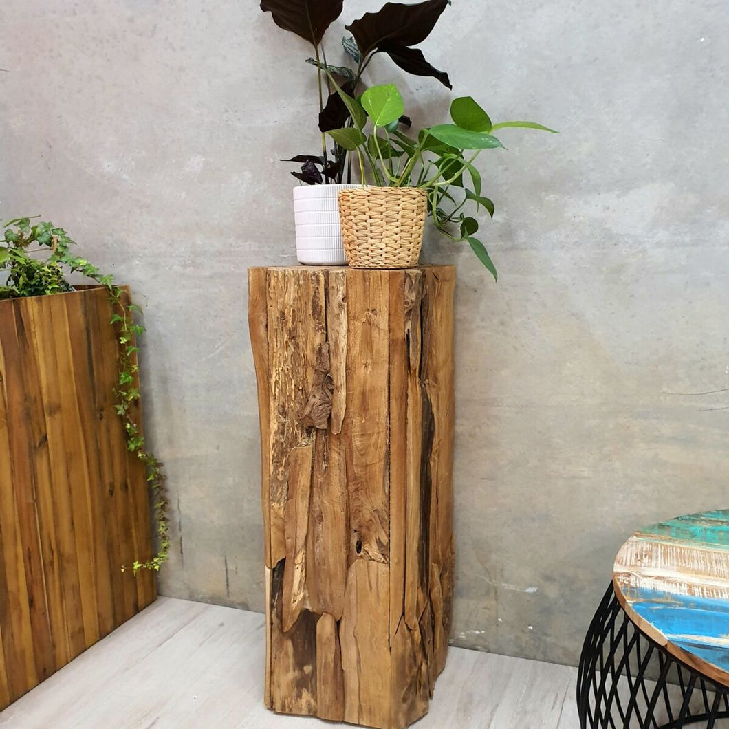 Teak Wood Inlayed Tall Plant Stand 80cm