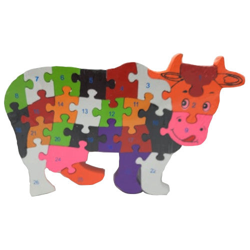 Puzzle for toddlers- Wooden animal themed puzzle - COW Moo