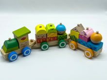 Load image into Gallery viewer, Wooden Train set with stacking blocks shapes and Smiley Happy Face Decoration
